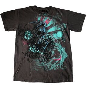 Miami Ink Mens Gray Tee Reaper Roses Teal Size Small